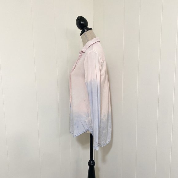 Anthropologie Cloth & Stone Tencel Blue/Pink Dip/Tie Dye Button Up Size Small - Picture 7 of 13